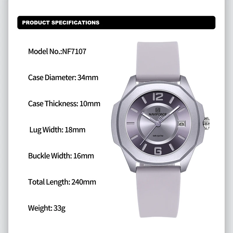 NAVIFORCE 7107 Orologio da don - Silicone Band Women recensione e prezzo